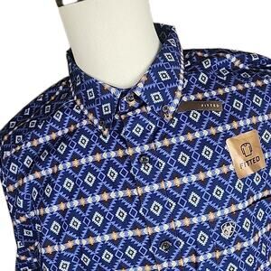 Ariat Men's Connor Long Sleeve Fitted Button Down Western Shirt Blue Aztec Sz XL